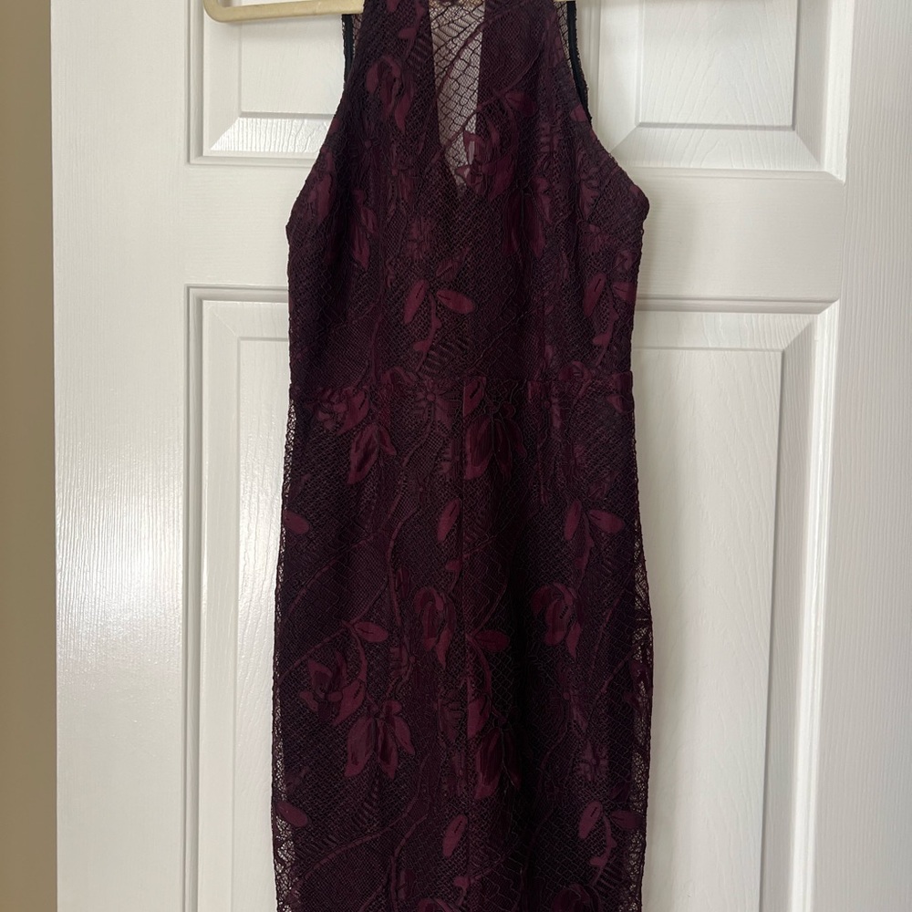 Astr Plum Lace Backless Dress